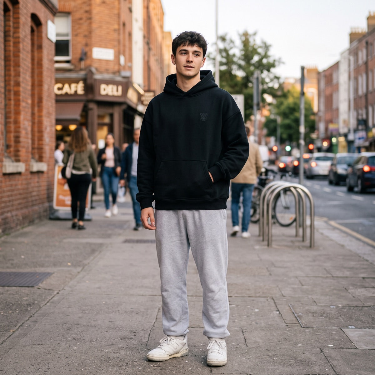 Heavyweight Bear Hoodie worn on the street